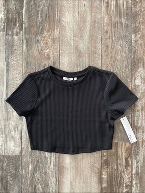 NWT Steele black ribbed crop t-shirt SZ XS